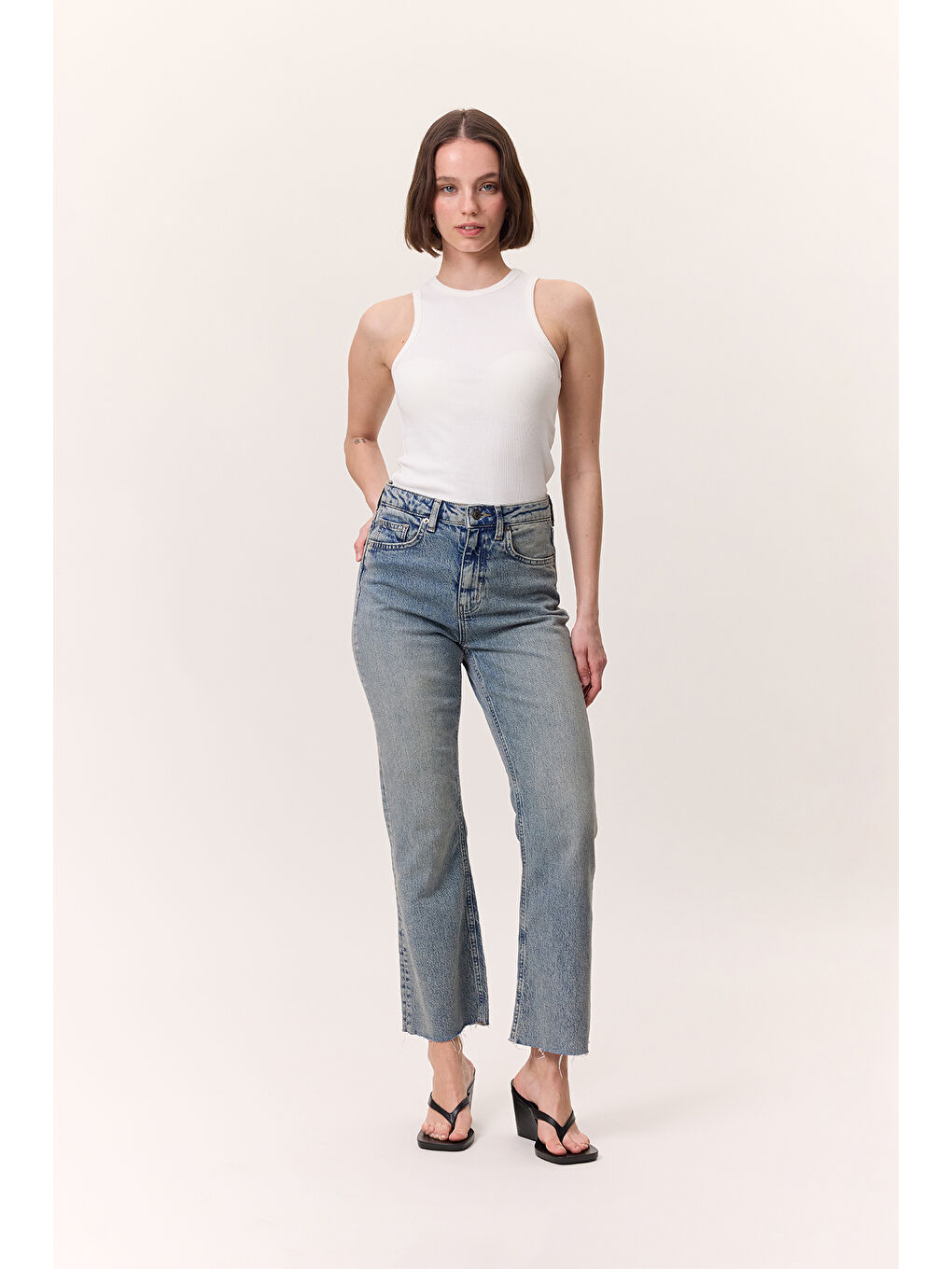 Yüksek Bel Flare Paça Jean Mavi-2