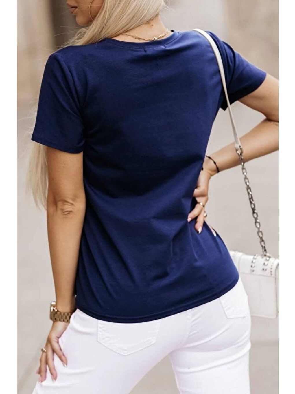 Lacivert Kadın Kuş Desenli Süprem T-shirt-3