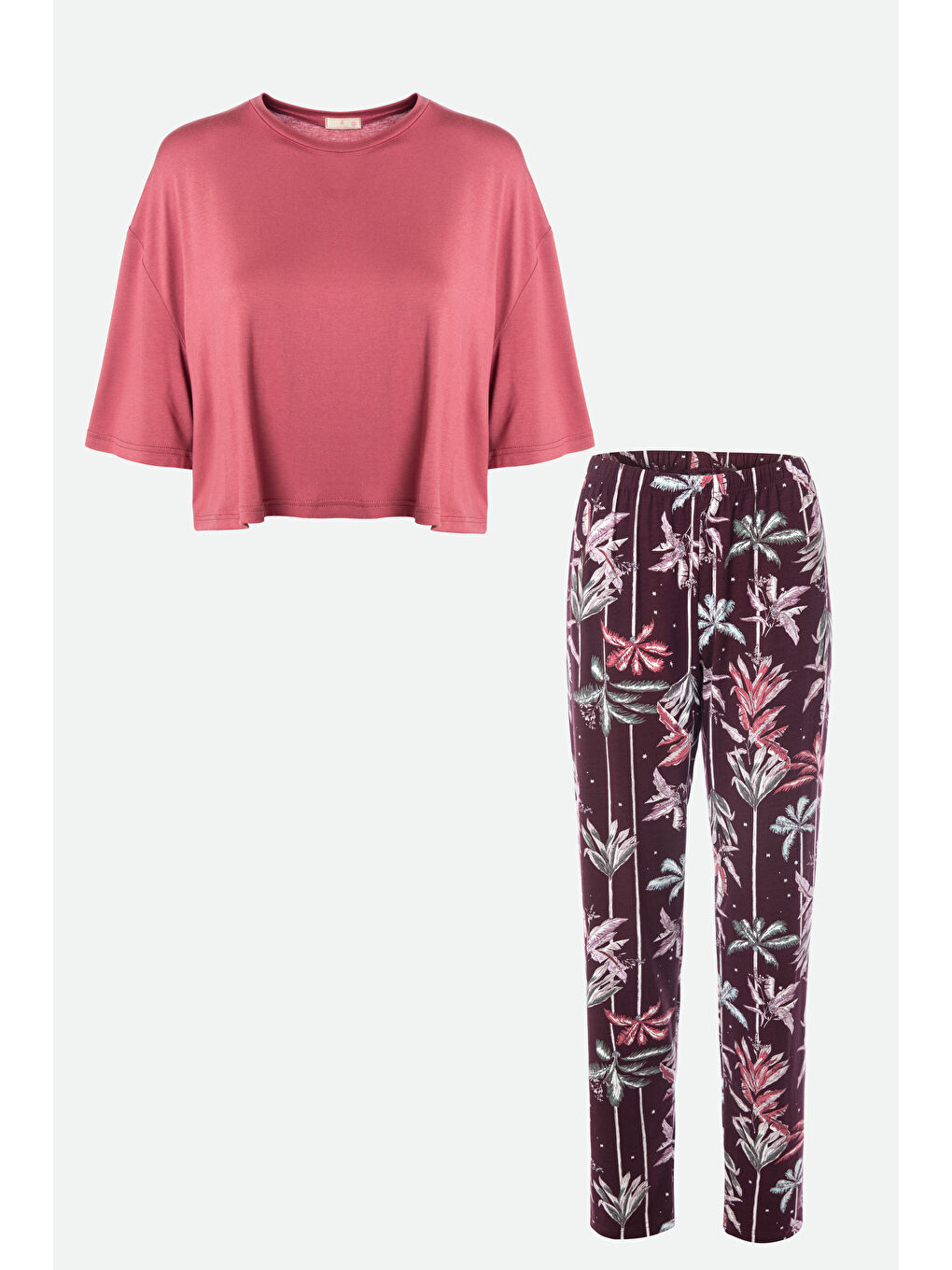 Kahverengi Kadın Vorteks Kısa Kollu Pijama Takımı