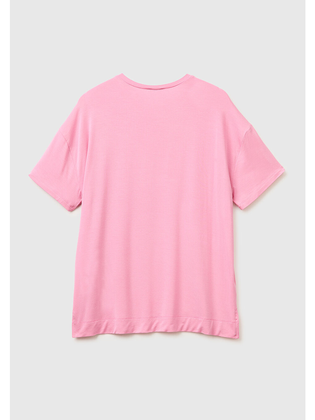 Kadın Pembe Modal Karışımlı Logolu Kısa Kollu Yuvarlak Yaka T-Shirt-1