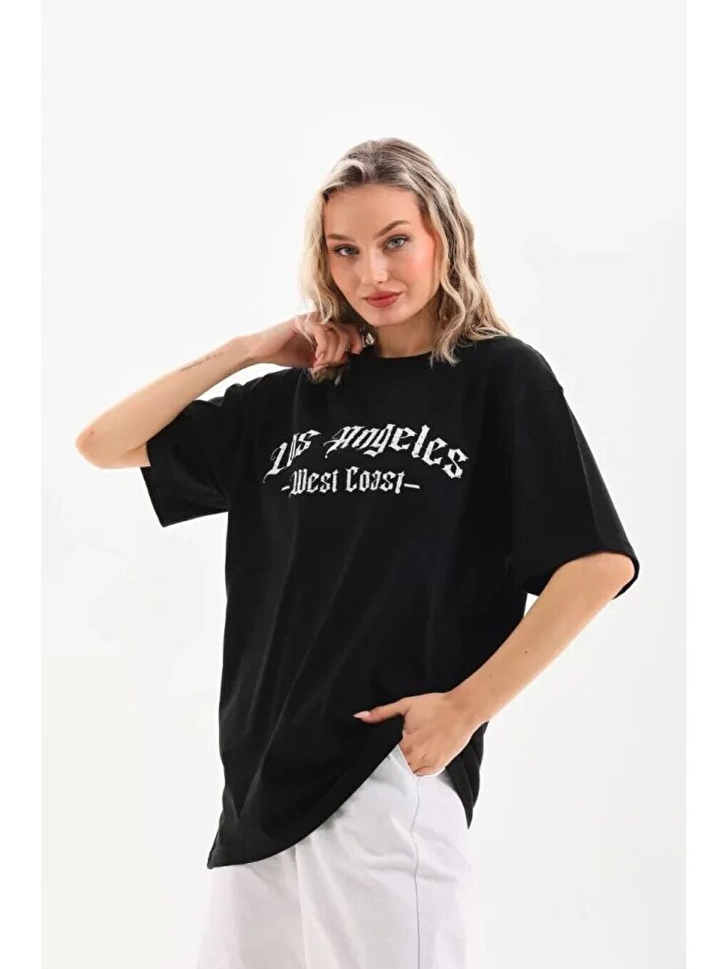 Unisex Baskılı Oversize T-Shirt - Siyah-2