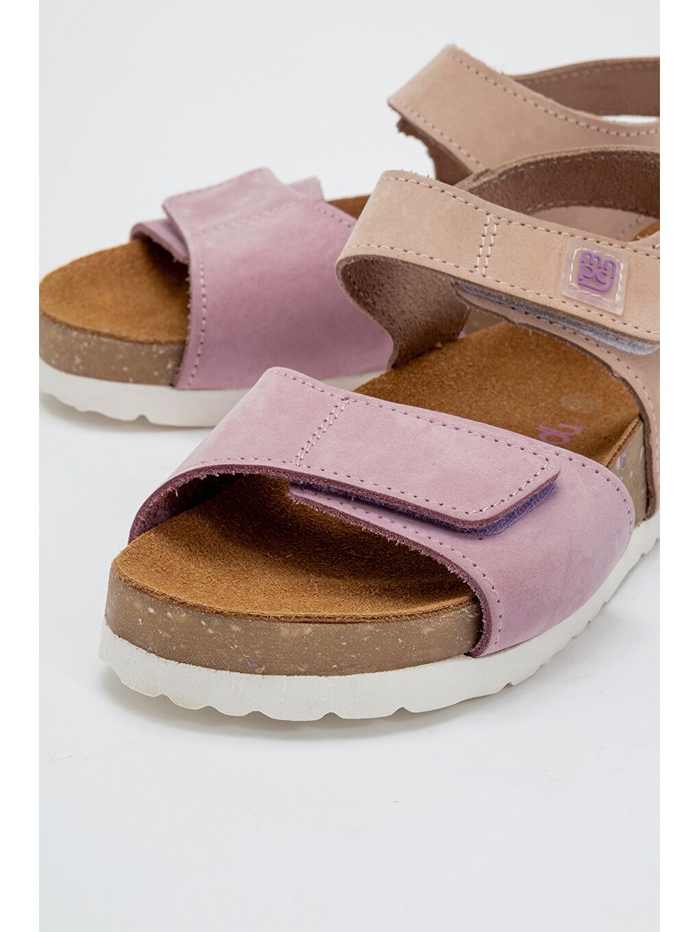 Unisex Çocuk Lila-Pembe Hakiki Deri Mantar Tabanlı Günlük Çocuk Sandalet-1