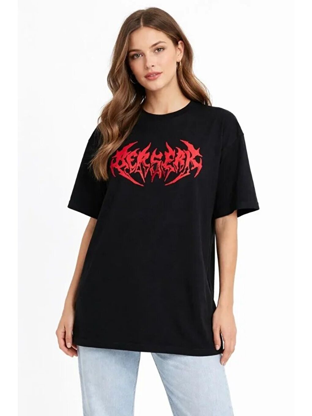 Baskılı T-Shirt Yazlık Kısa Kol Bisiklet Yaka Rahat Kalıp Tişört - Siyah-3