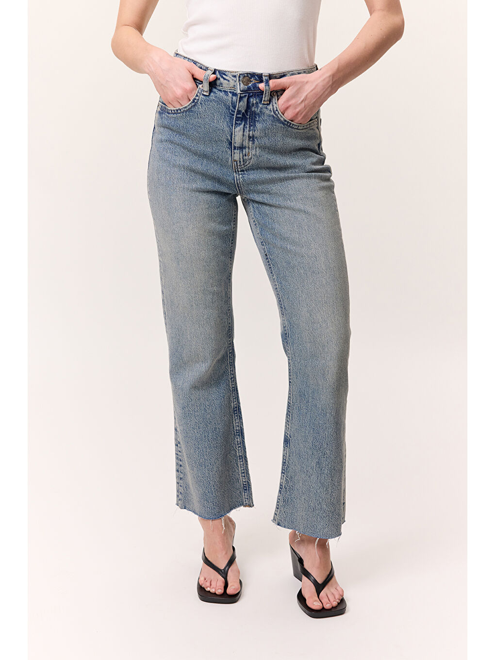 Yüksek Bel Flare Paça Jean Mavi-3