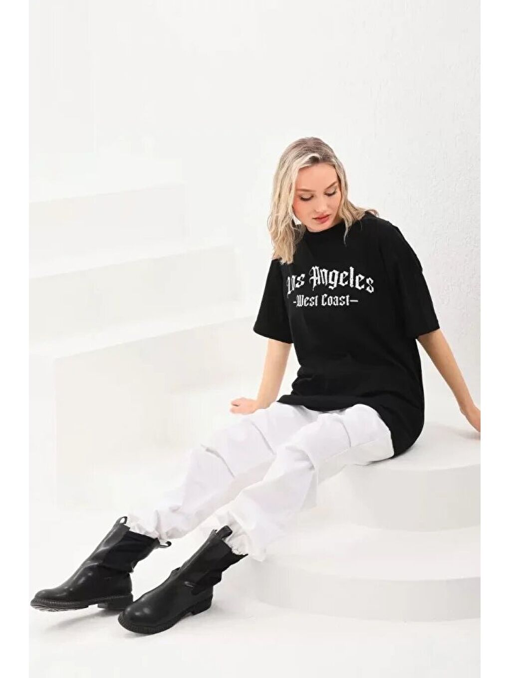 Unisex Baskılı Oversize T-Shirt - Siyah-3