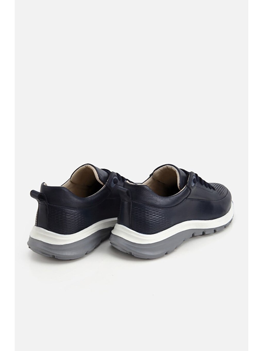 Erkek Lacivert Deri Kontrast Tabanlı Bağcıklı Sneaker-3