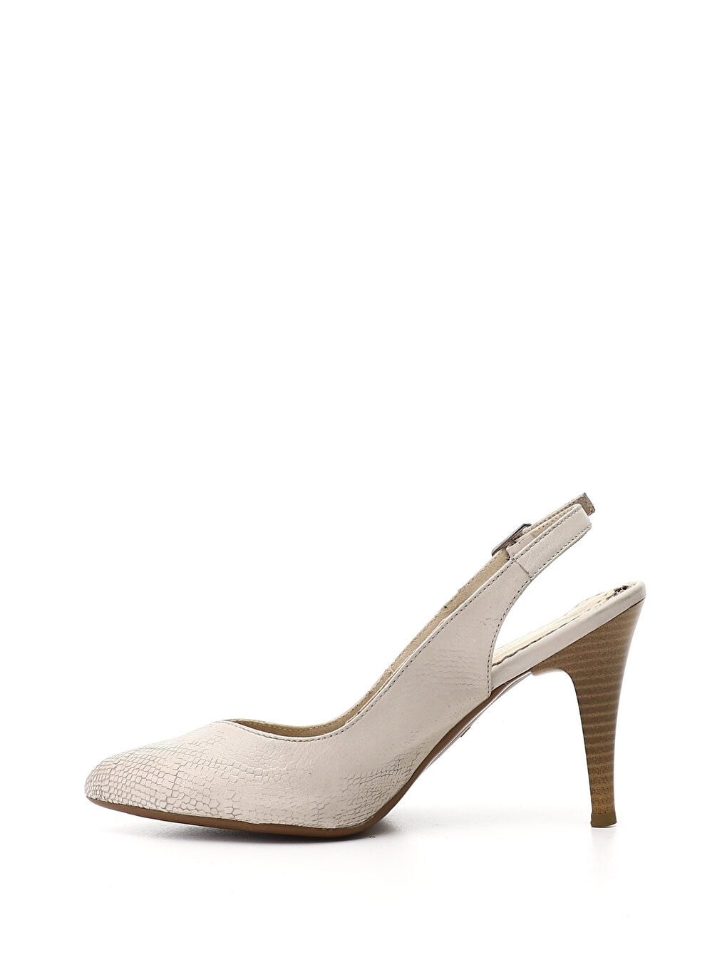 Bej Kadın YENİ BEJ İnce Topuklu Arkası Açık Hakiki Deri Ayakkabı-2