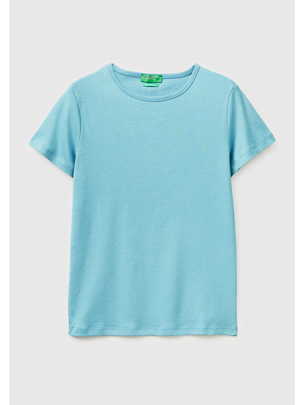 Kadın Mavi %100 Pamuk Bisiklet Yaka T-Shirt