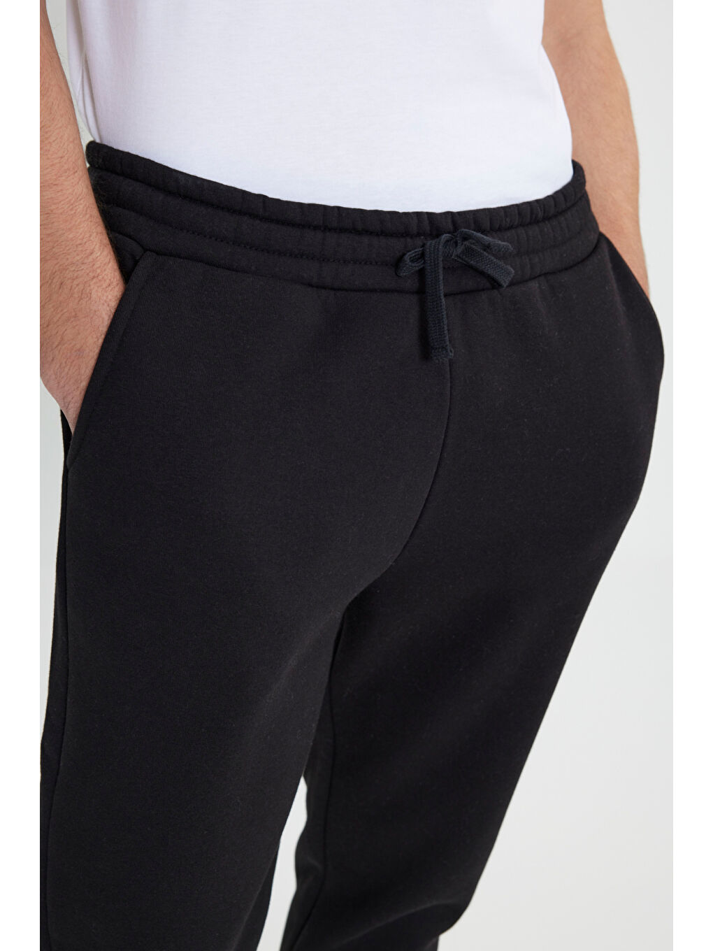 Erkek Siyah Sıcak Tutan Pamuklu 3 İplik İçi Polarlı Eşofman Takımı Standart Fit Cepli Alt Üst 2'li-5