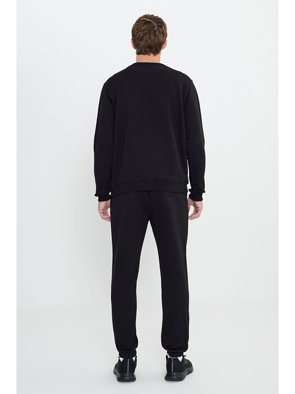 Erkek Siyah Sıcak Tutan Pamuklu 3 İplik İçi Polarlı Eşofman Takımı Standart Fit Cepli Alt Üst 2'li-1