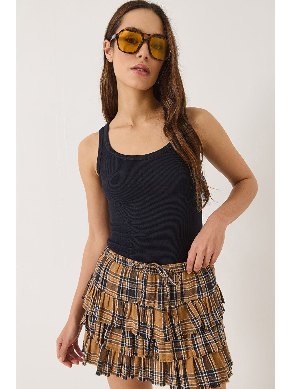 Lacivert Kadın Fitilli Görünümlü Kalın Askılı Kaşkorse Basic Atlet-2