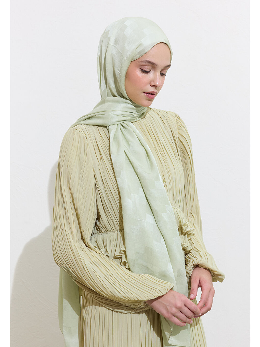 Nori İpek Jakar Şal Soft Yeşil-3