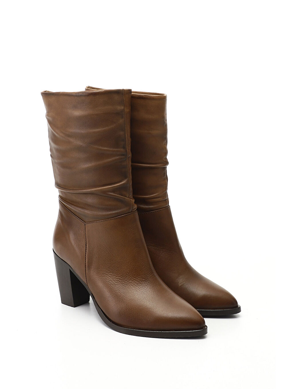 Kahverengi Kadın KOYU VİZON Sivri Burun Körüklü Kalın Topuklu Hakiki Deri Çizme-1