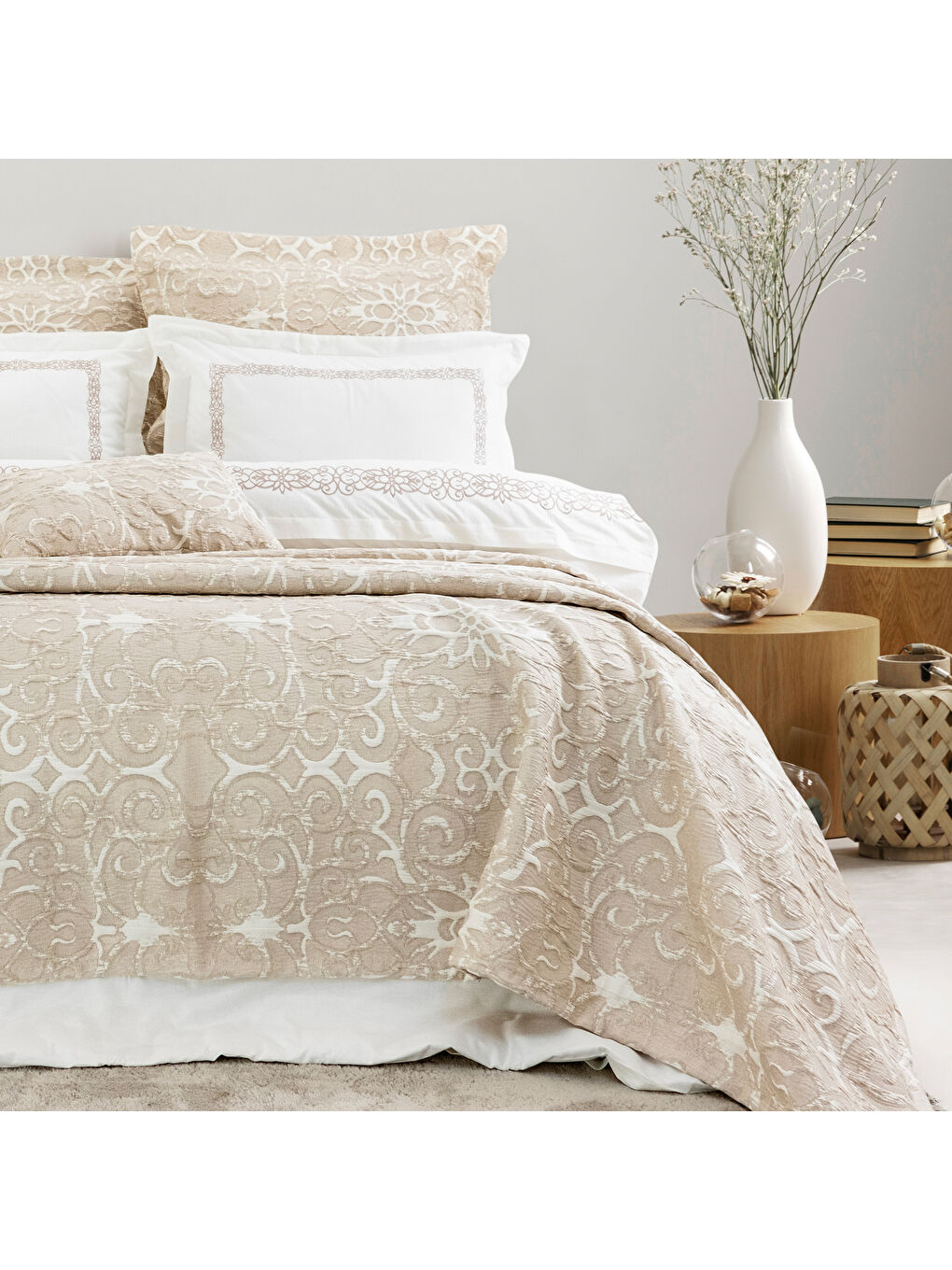 Home Amara Yatak Örtüsü Nevresim Seti 8 Parça-Bej-1