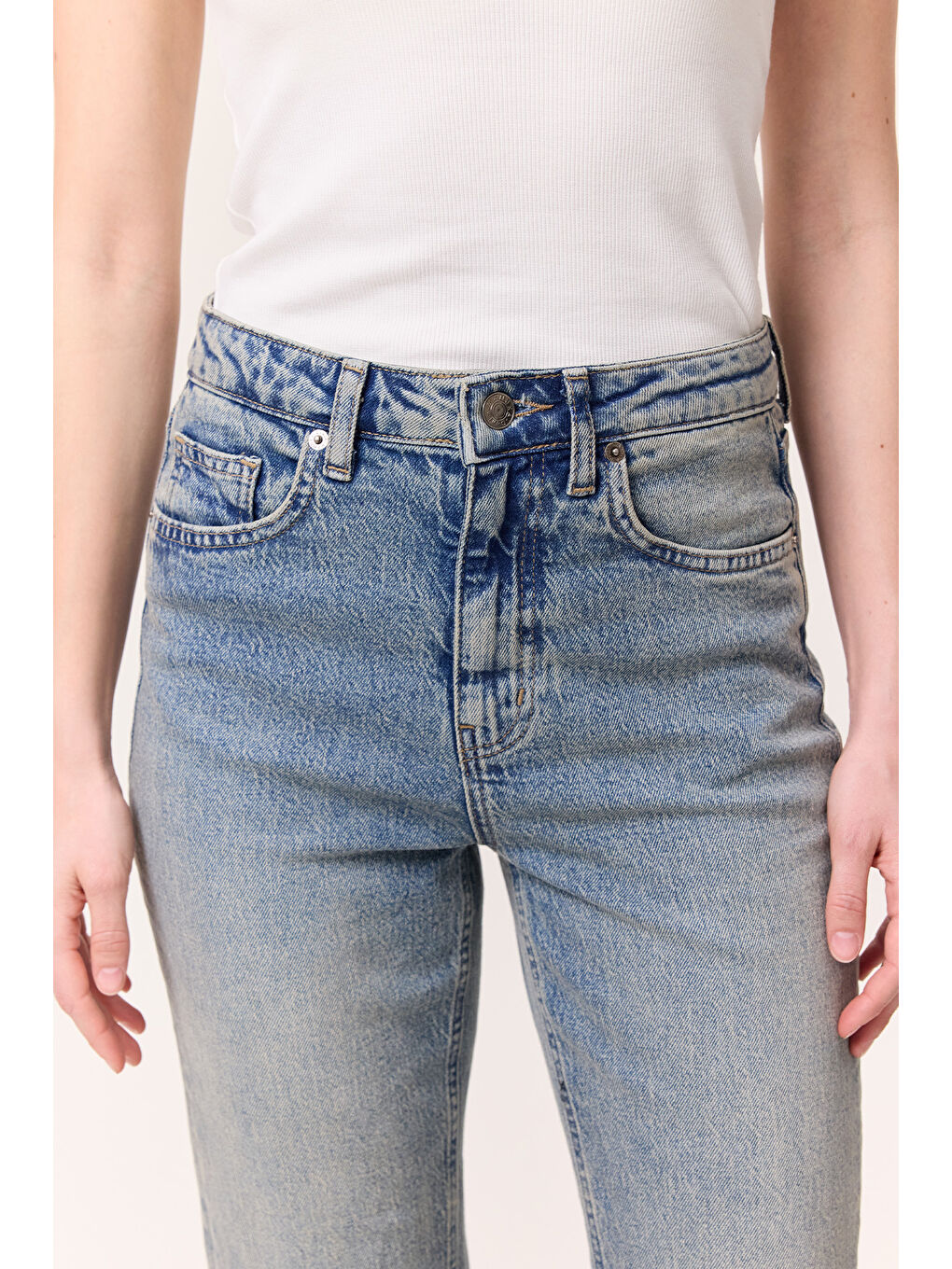 Yüksek Bel Flare Paça Jean Mavi-4