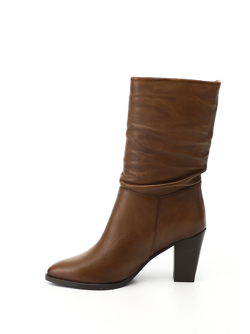 Kahverengi Kadın KOYU VİZON Sivri Burun Körüklü Kalın Topuklu Hakiki Deri Çizme-2