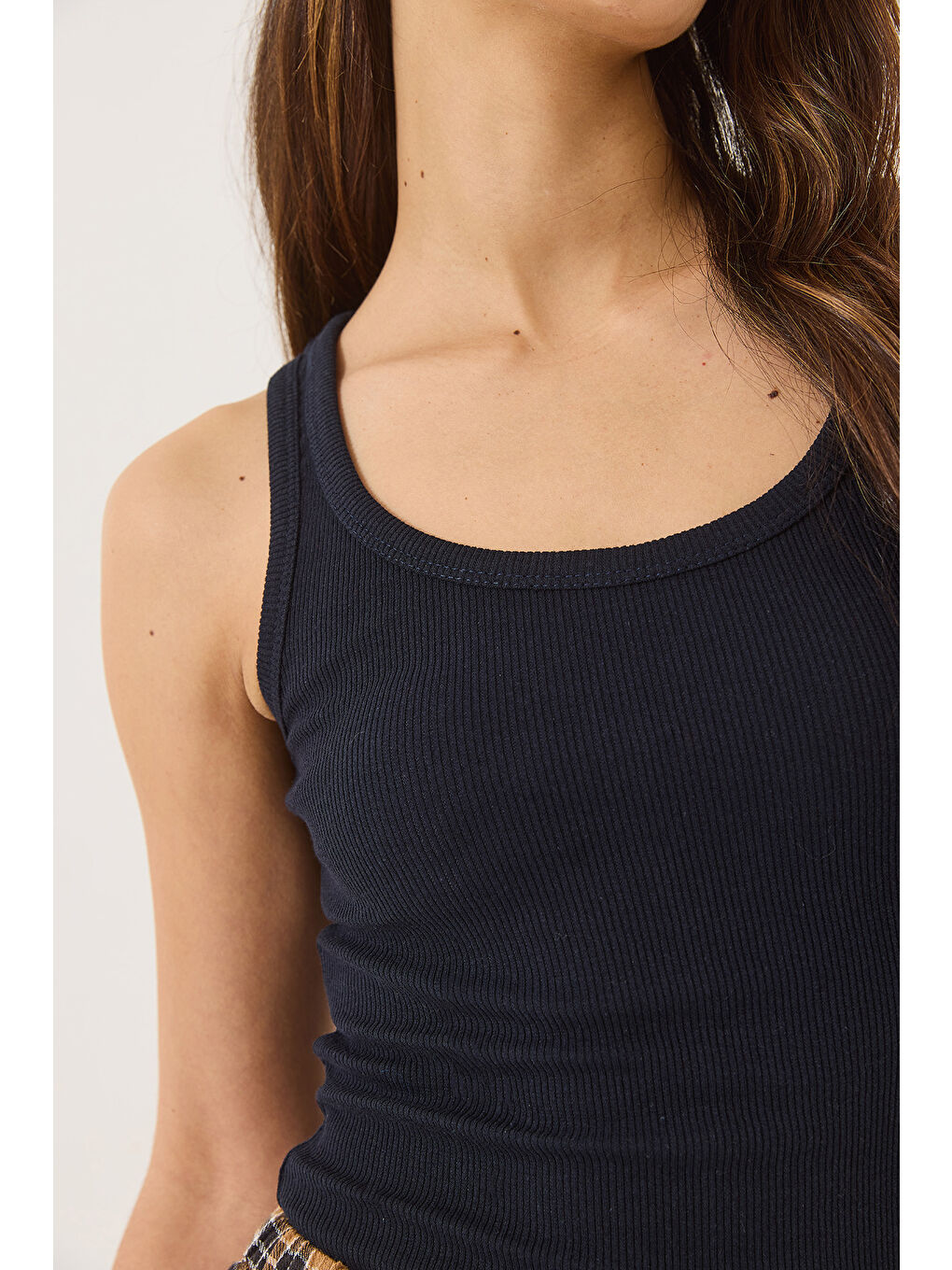 Lacivert Kadın Fitilli Görünümlü Kalın Askılı Kaşkorse Basic Atlet-5