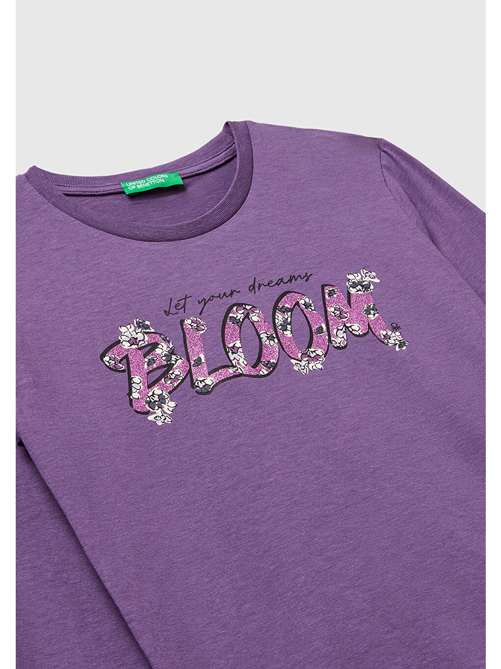 Kız Çocuk Mor Önü Simli Baskılı Ribana Yakalı Uzun Kollu T-shirt-2