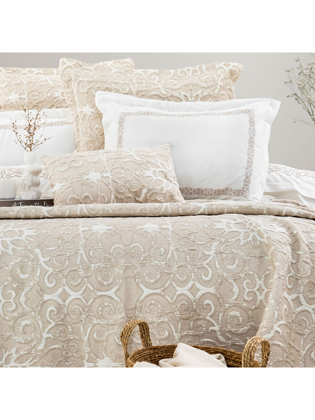 Home Amara Yatak Örtüsü Nevresim Seti 8 Parça-Bej-2