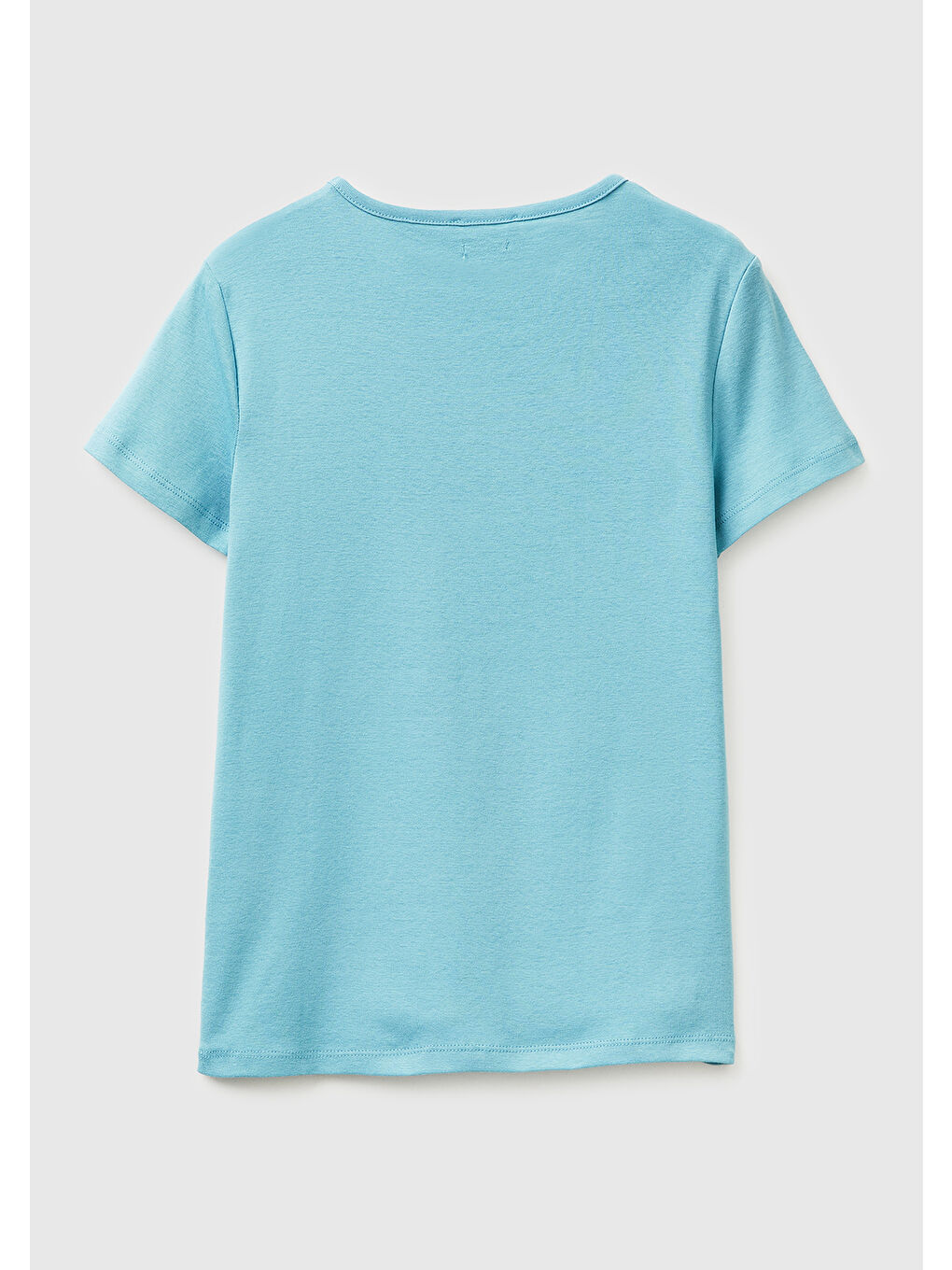 Kadın Mavi %100 Pamuk Bisiklet Yaka T-Shirt-1