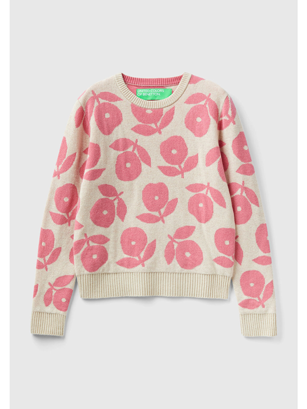 Kadın Bej Yün Karışımlı Çiçek Desenli Kazak-1