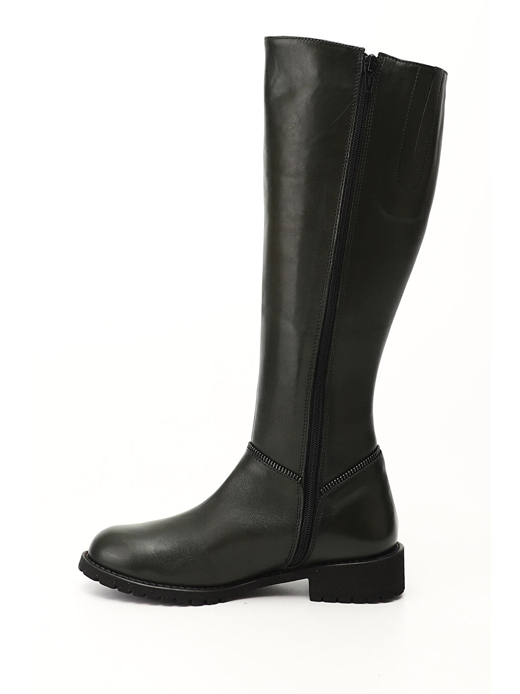 Kadın HAKİ-YEŞİL Fermuarlı Kauçuk Taban Hakiki Deri Çizme-2