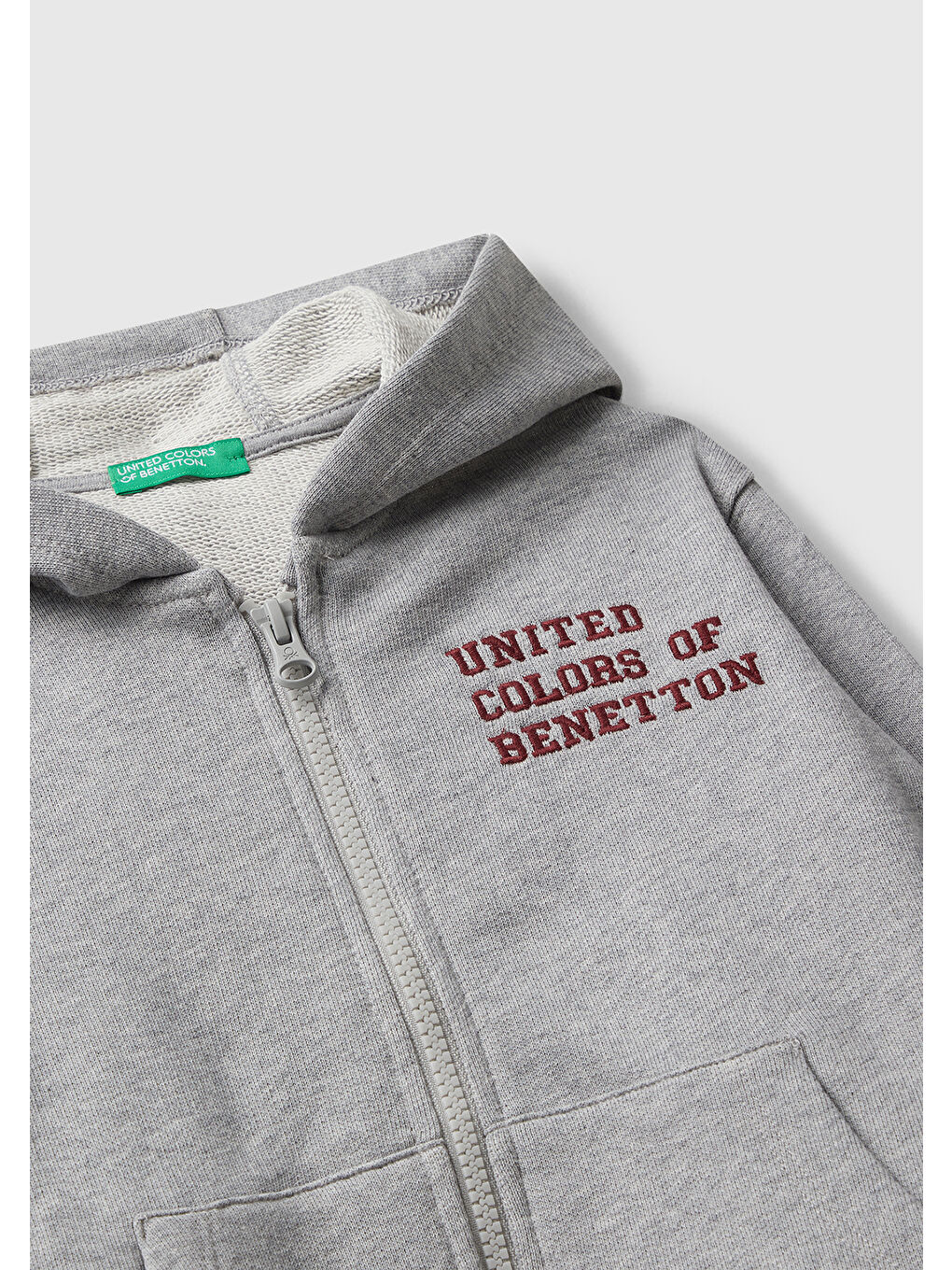 Erkek Çocuk Gri Melanj Önü Logo Baskılı Fermuarlı Kapüşonlu Sweatshirt-2