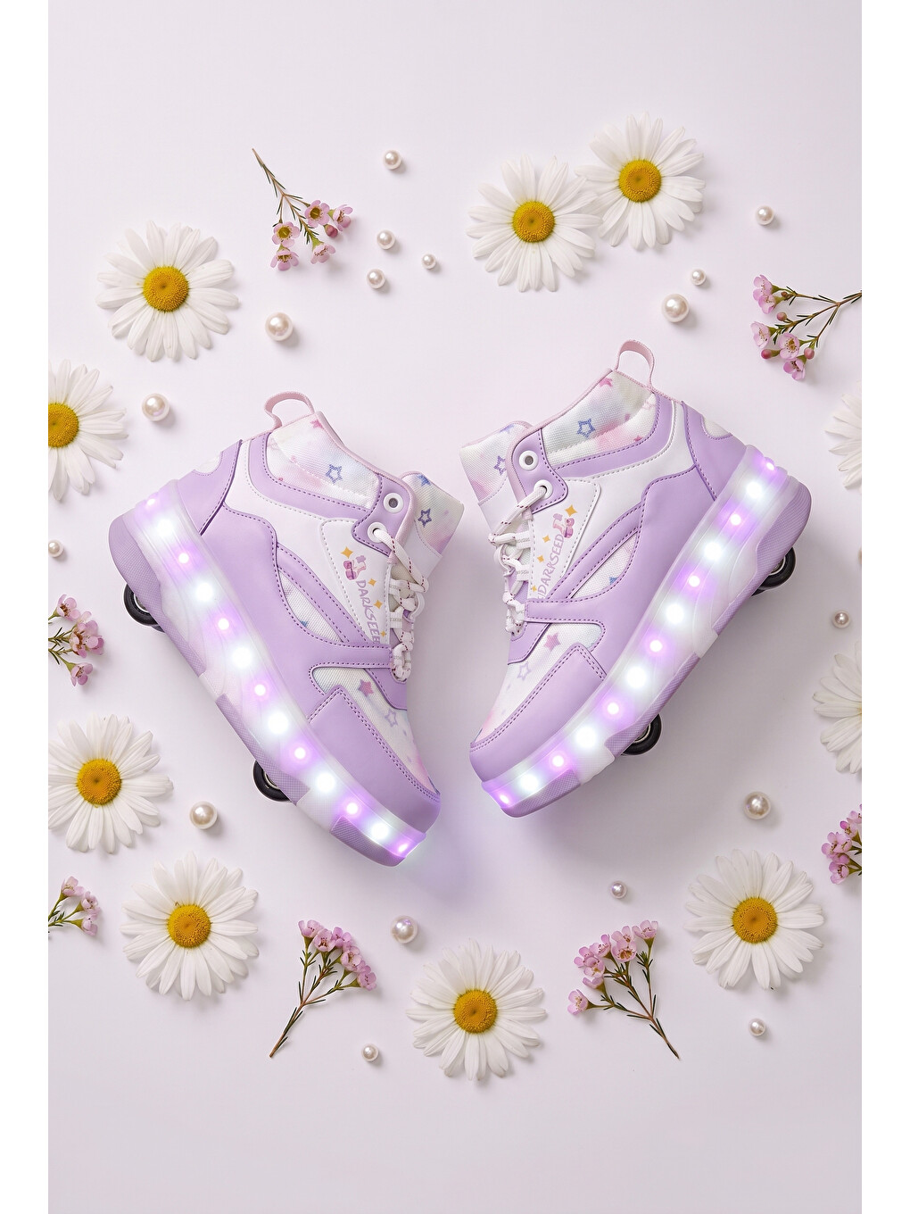 DS Speedy Beyaz Mor Tekerlekli Işıklı Paten Çocuk Ayakkabı Sneaker-1