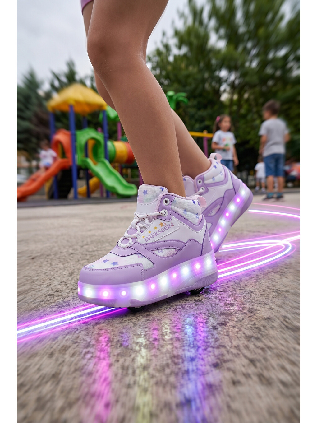 DS Speedy Beyaz Mor Tekerlekli Işıklı Paten Çocuk Ayakkabı Sneaker-2