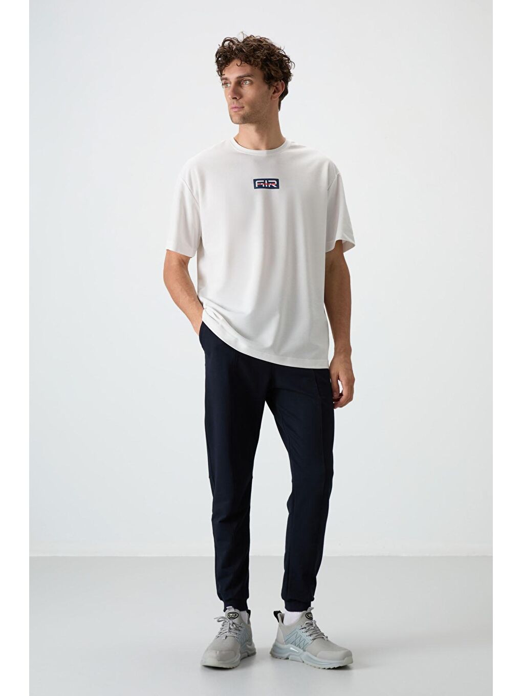 AIR JONES Ekru Pamuklu Kalın Yüzeyi Dokulu Oversize Fit  Baskılı Erkek T-Shirt - 88367 - 2