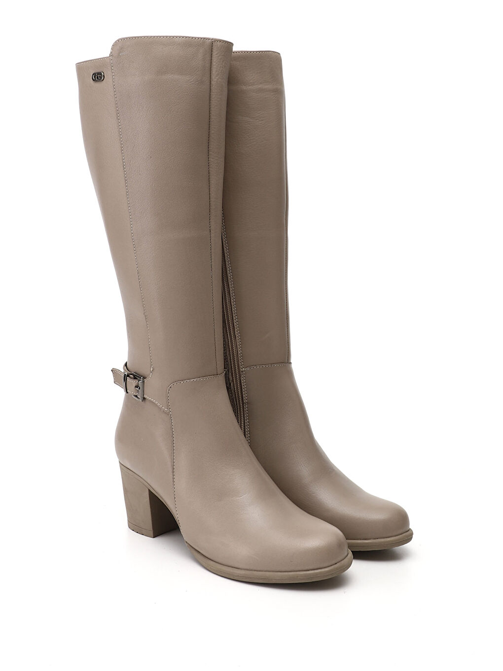 Bej Kadın YENİ BEJ Fermuarlı Kalın Topuklu Hakiki Deri Çizme-1