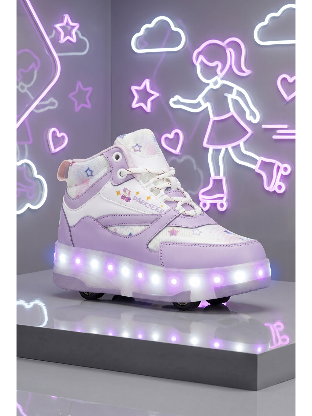 DS Speedy Beyaz Mor Tekerlekli Işıklı Paten Çocuk Ayakkabı Sneaker-3