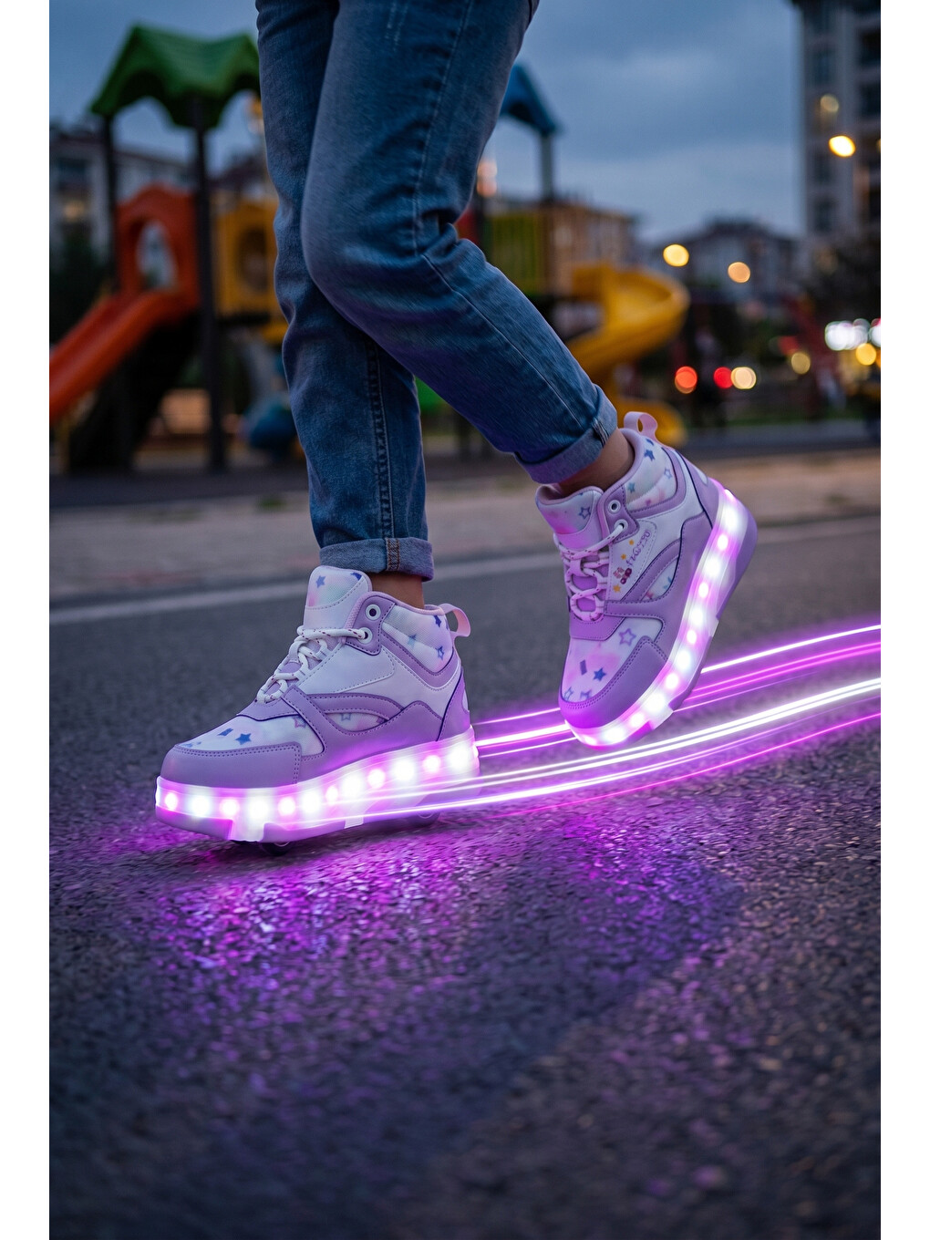 DS Speedy Beyaz Mor Tekerlekli Işıklı Paten Çocuk Ayakkabı Sneaker-4