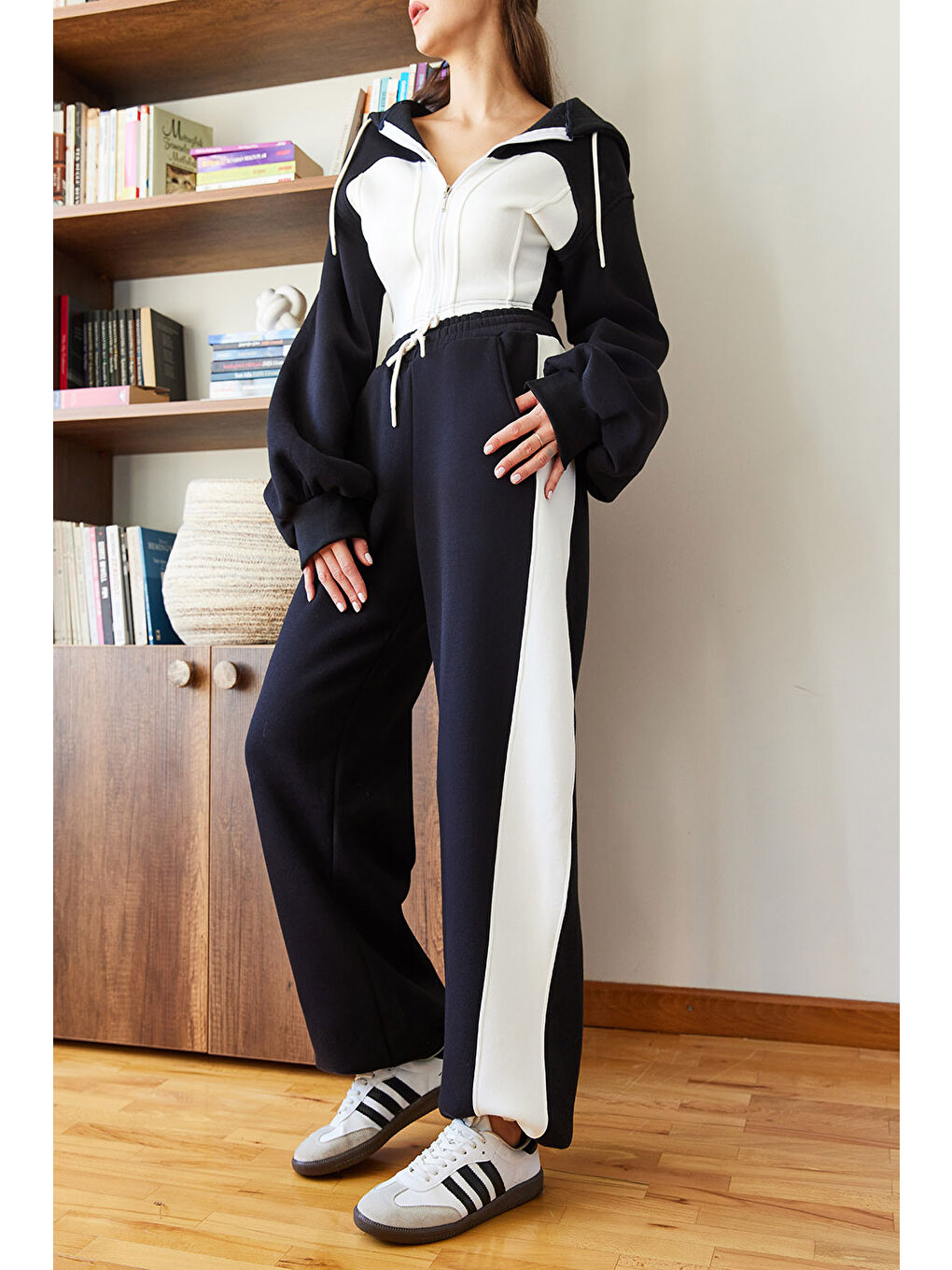 Siyah Kadın Üç İplik Şardonlu Alt Üst Takım