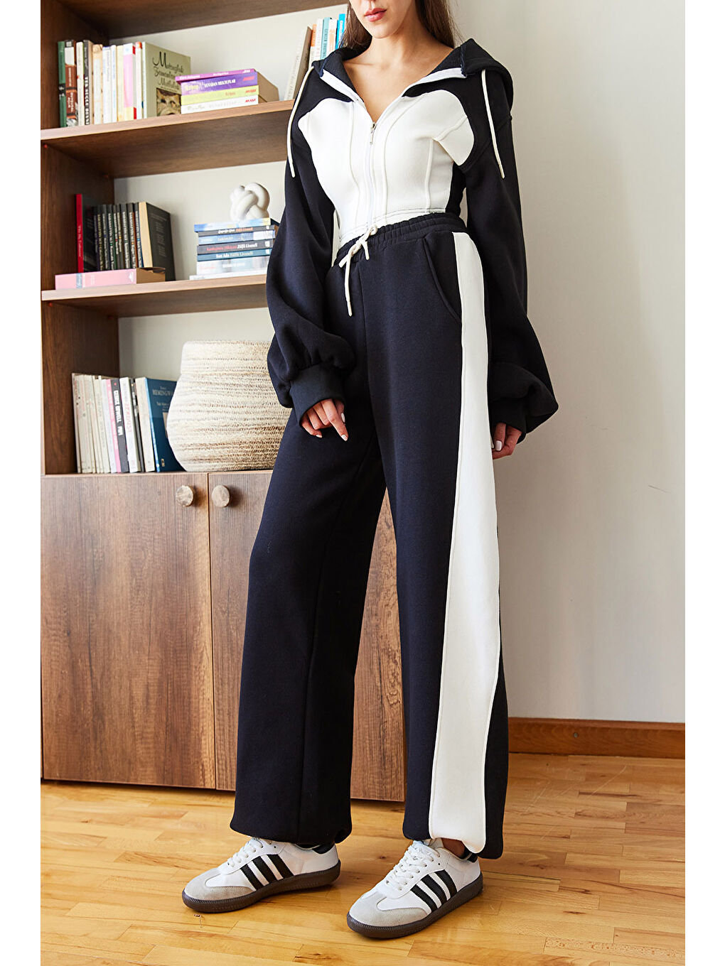 Siyah Kadın Üç İplik Şardonlu Alt Üst Takım-1