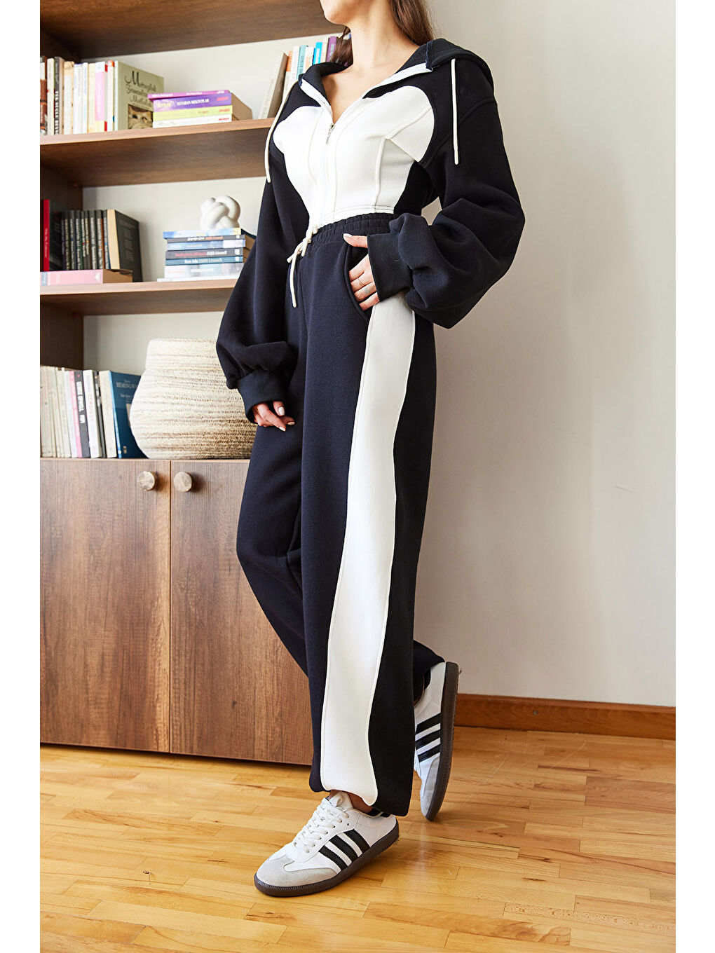 Siyah Kadın Üç İplik Şardonlu Alt Üst Takım-2