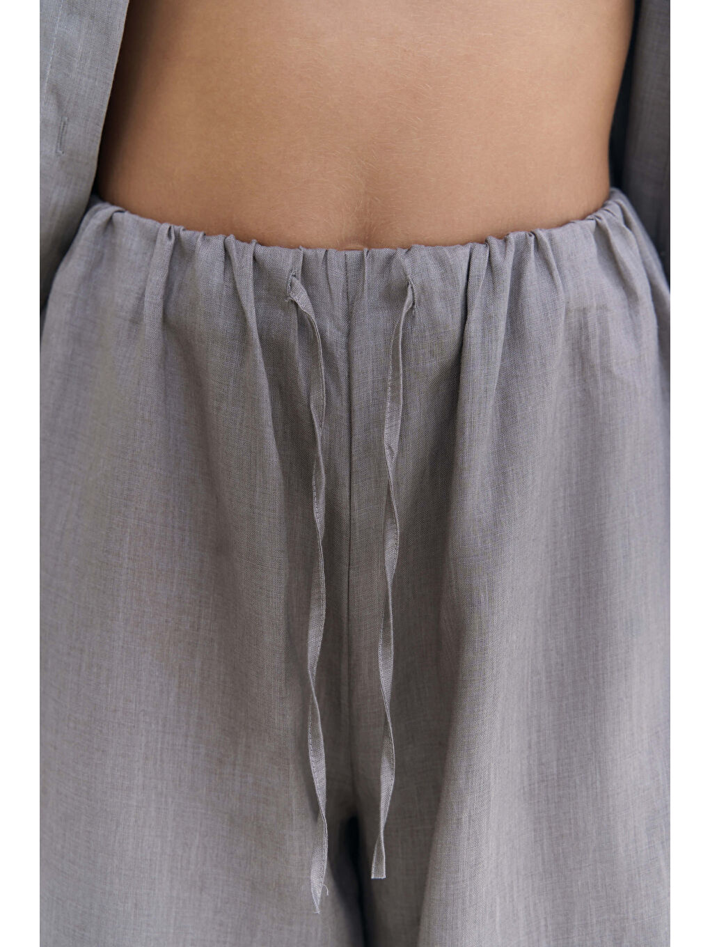 Gri Jelsomina Oversize Füme Keten Gömlek Pantolon Takım-6