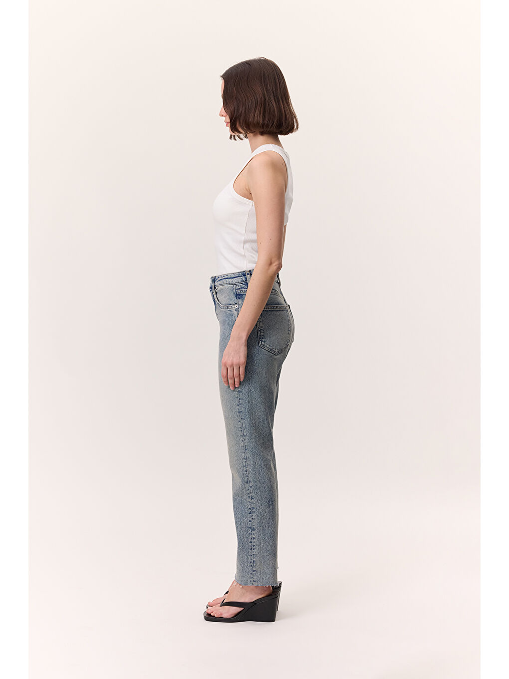 Yüksek Bel Flare Paça Jean Mavi-6