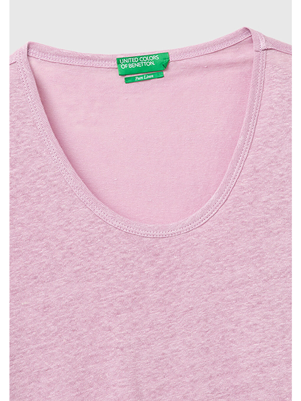 Kadın Açık Pembe %100 Keten Geniş Yaka Kısa Kollu T-Shirt-2