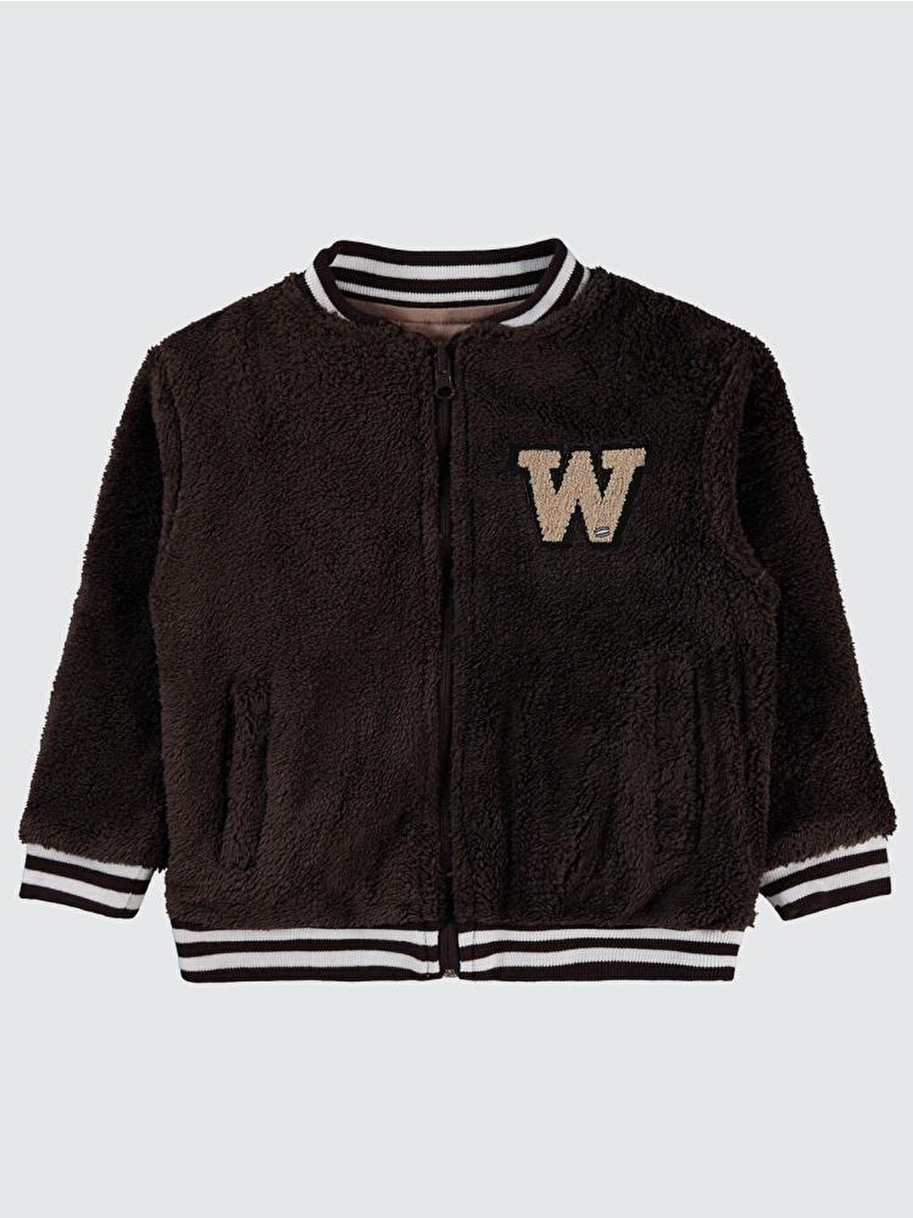 W Nakışlı Çift Taraflı 2-5 Yaş Hırka - Kahverengi 2-3 Yaş-2