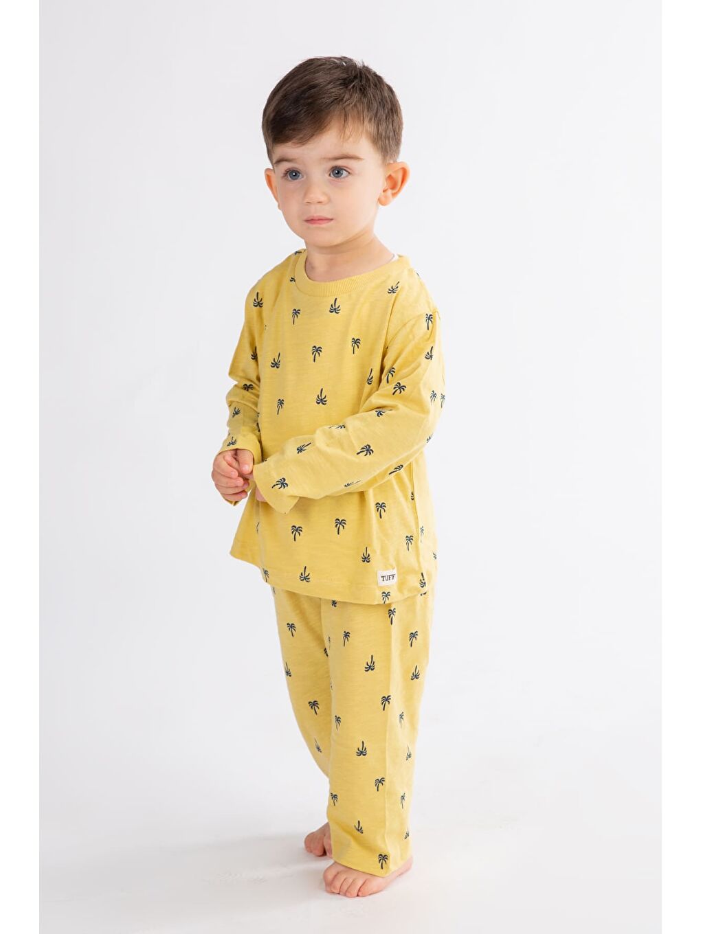 MRTUFFY Sarı Erkek Çocuk Baskılı Pamuklu Pijama Takımı - 2