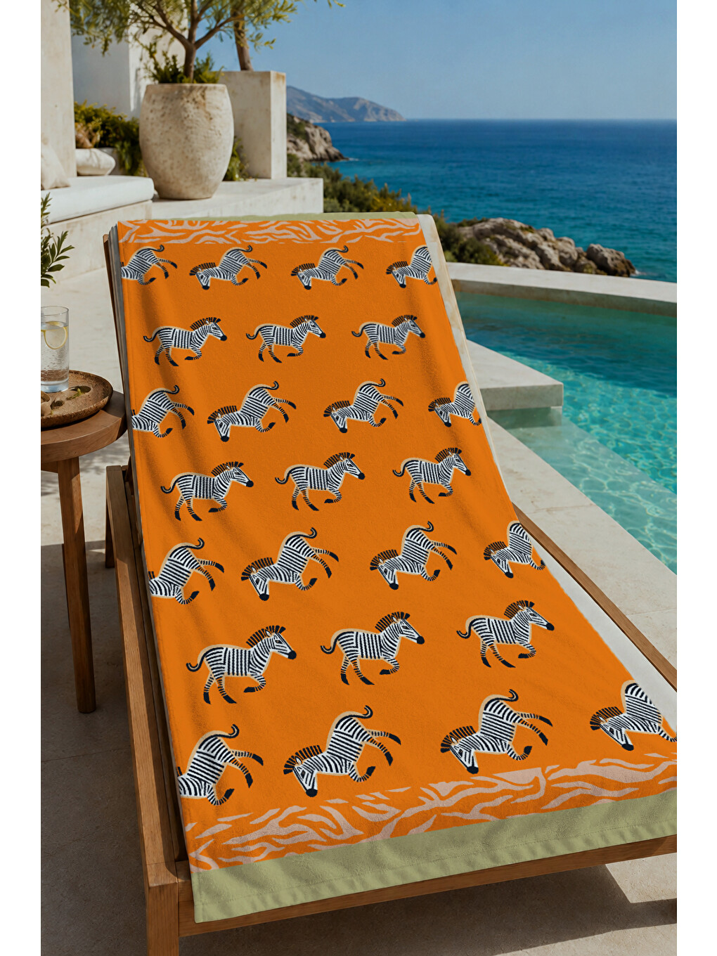 Turuncu Zebra Tekrarlı Safari Desenli 70x150 Cm Dijital Baskılı Plaj Ve Banyo Havlusu