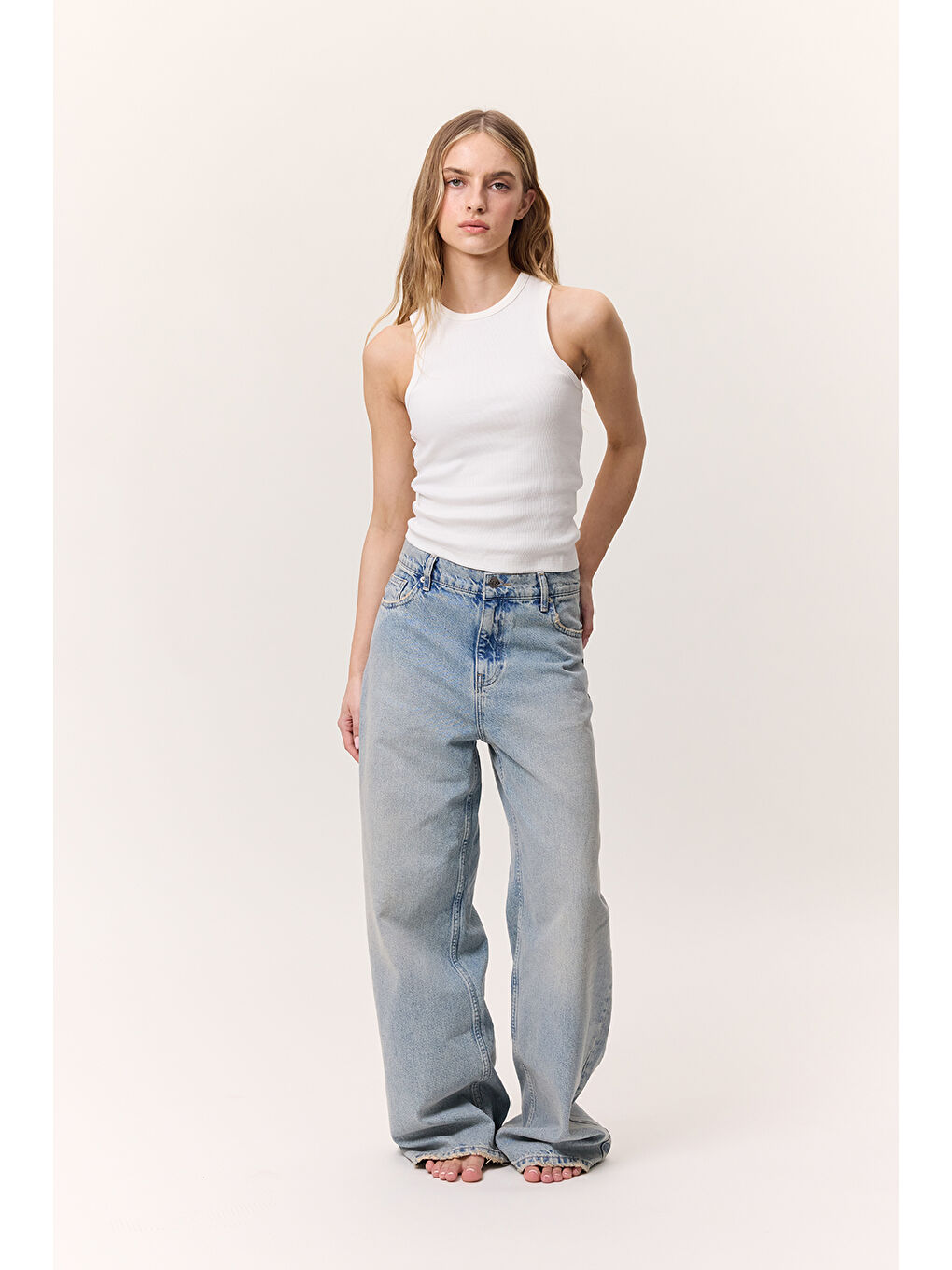 Orta Bel Loose Fıt Jean Açık Mavi