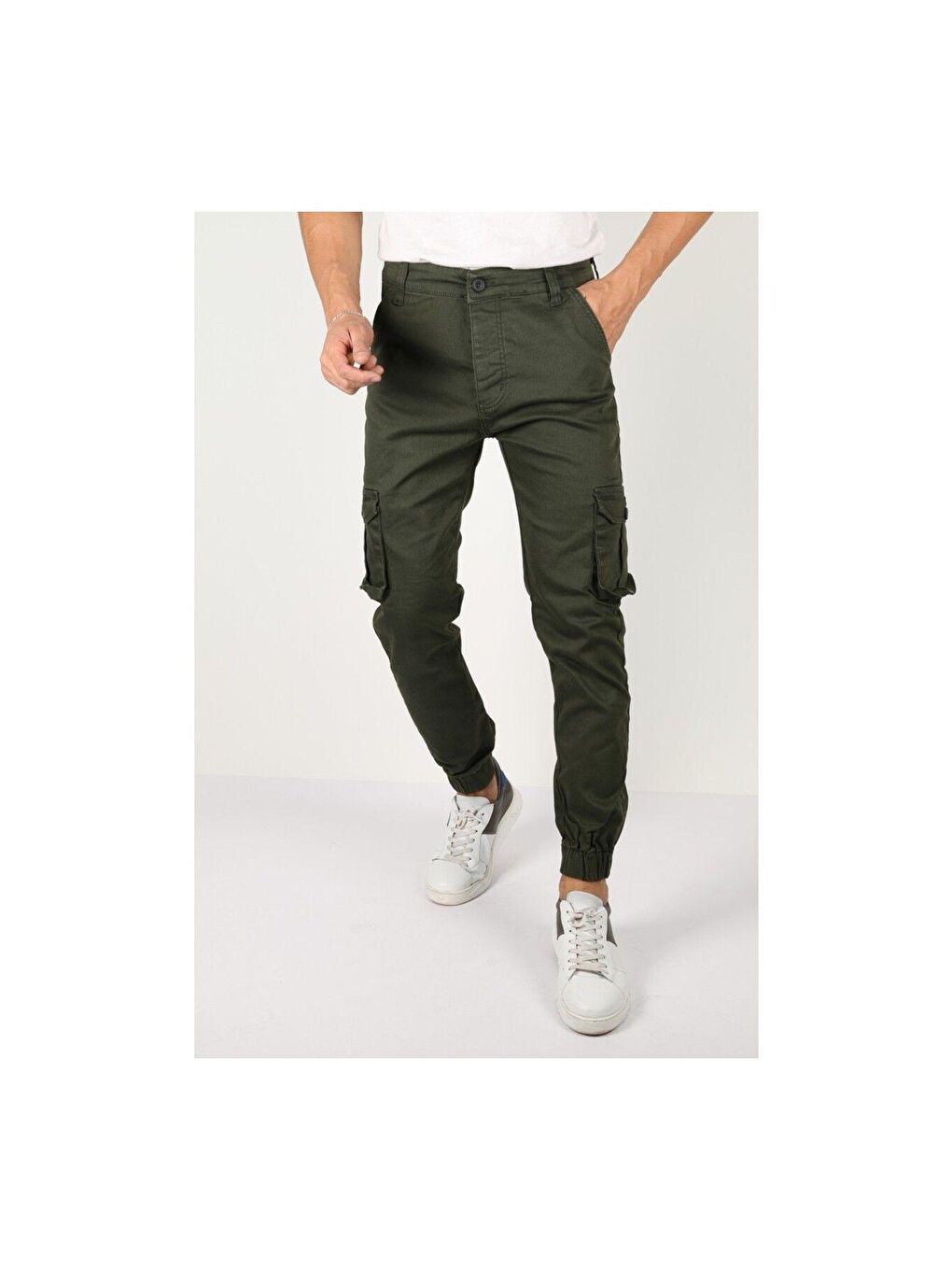 Haki Erkek Slim Fit Kargo Cep Likralı Pantolon
