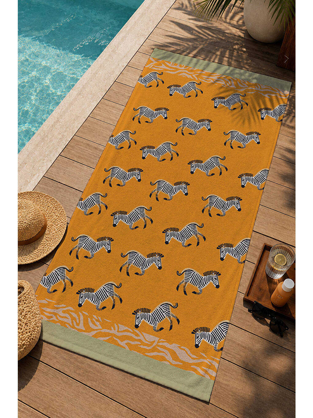 Turuncu Zebra Tekrarlı Safari Desenli 70x150 Cm Dijital Baskılı Plaj Ve Banyo Havlusu-2