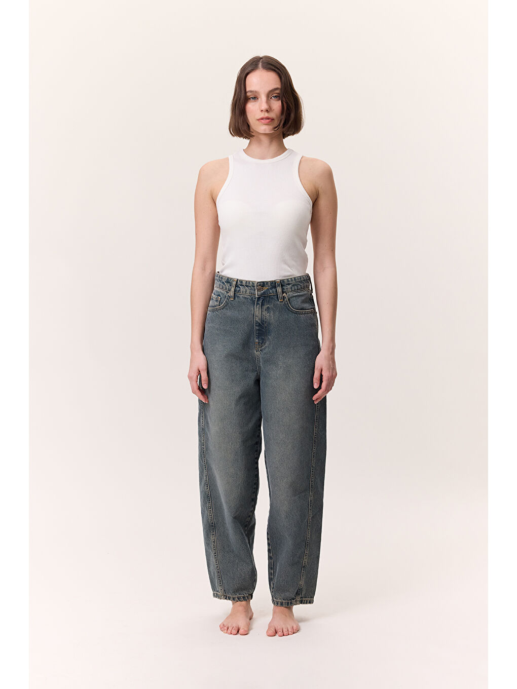 Bol Baggy Fıt Jean Gri Mavi-2