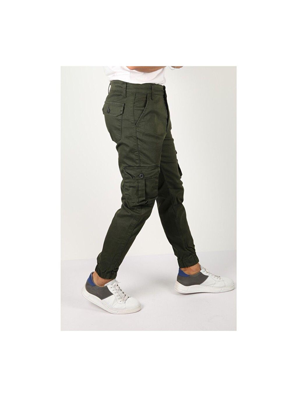 Haki Erkek Slim Fit Kargo Cep Likralı Pantolon-1