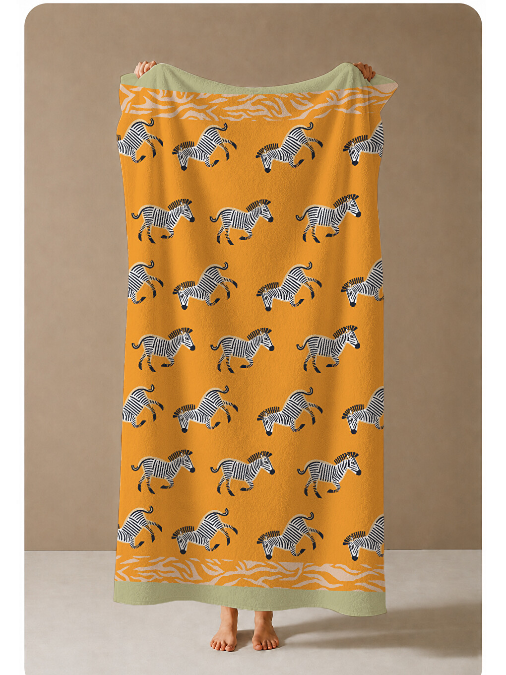 Turuncu Zebra Tekrarlı Safari Desenli 70x150 Cm Dijital Baskılı Plaj Ve Banyo Havlusu-3