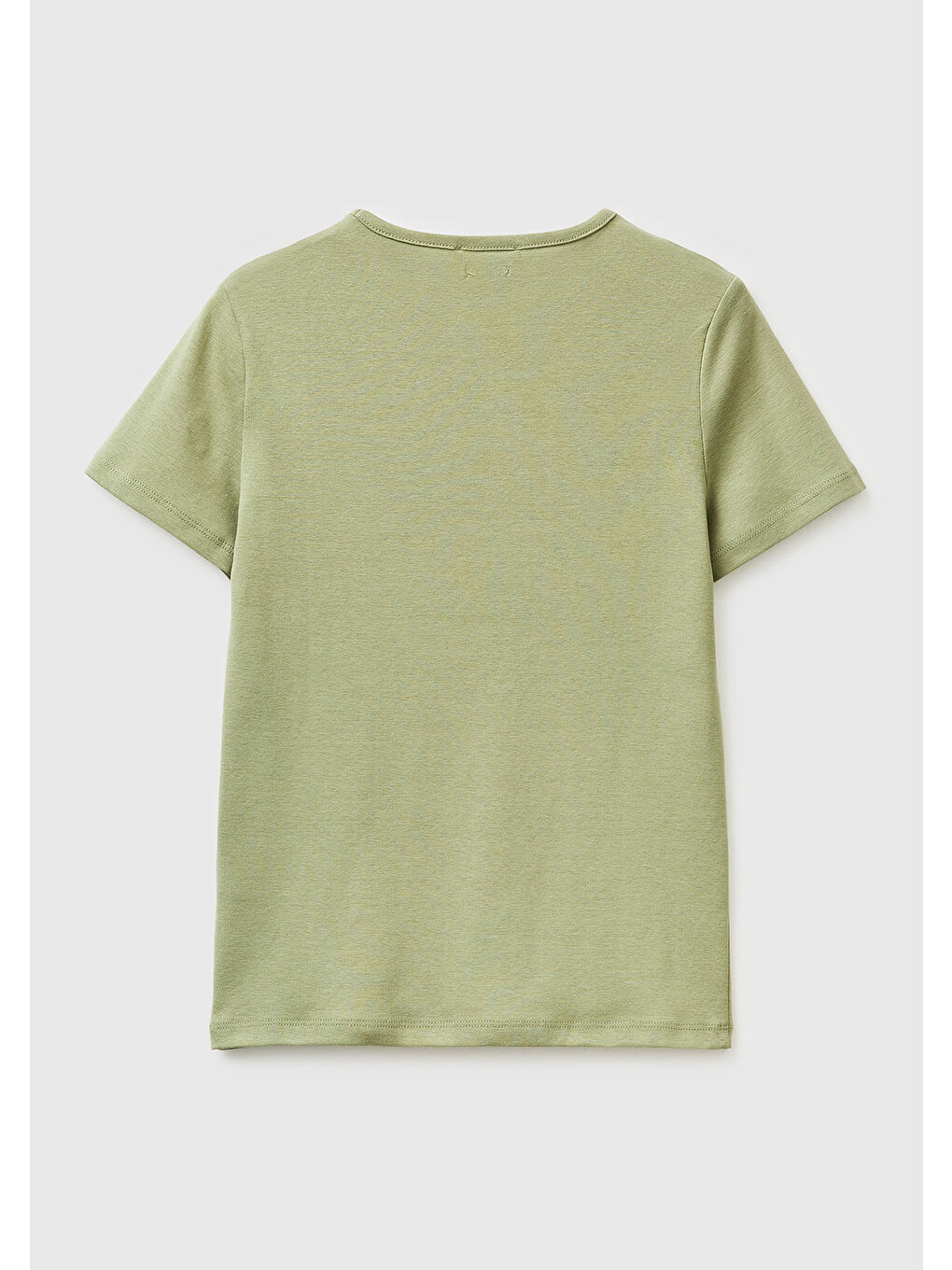 Kadın Haki %100 Pamuk Bisiklet Yaka T-Shirt-1