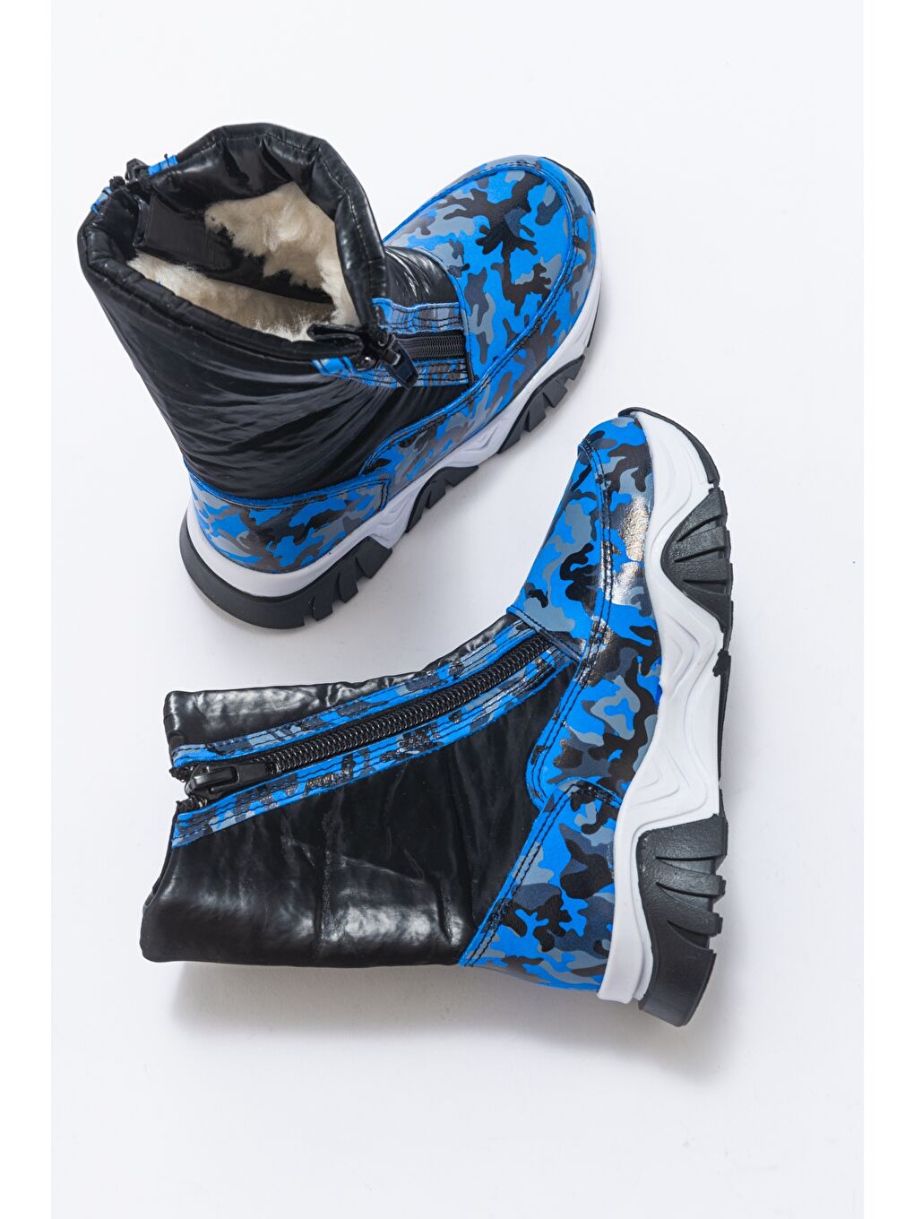 Erkek Çocuk Saks Mavi Hakiki Deri Suya Dayanıklı Kürklü Günlük Bot-3